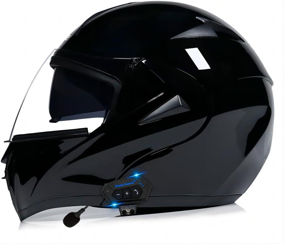 Virtue Motorcycle Helmets Modular Dual Visor Flip-up Full Face DOT Approved Motorbike Street Racing Helmets (Medium, Bright Black), XL