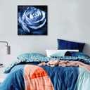 Woxfcart Rose Floral Canvas Wall Art, 24 x 24 Vintage Dark Blue Flower Pictures Print, Bedroom Living Room Bathroom Home Decor