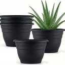 RooTrimmer 5 Pack 10 Inch Plant Pots Plastic Planters with Drainage Holes & Plugs,Lightweight Flower Pots for Indoor Outdoor Plants,Flowers,Monstera,Snake Plant,Home Garden (Black)