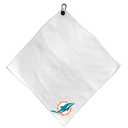 Team Golf NFL Miami Dolphins Microfiber Towel - 15" X 15" (White) with Carabiner Clip, Premium Microfiber with Deep Waffle Pockets - Superior Water Absorption & Quick Dry Golf Cleaning Towel