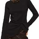 URBAN REVIVO Long Sleeve Asymmetrical Tops for Women Ruched Slit Fitted Basic Tees Y2k Going Out Tunic Shirts (Black, S)