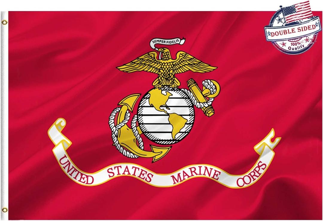 Marine Corps Flag 3x5 Outdoor Double Sided- Heavy Duty 3ply USMC Military Flag- U.S. Marine Corp Flags- Super Durable 4 Rows Stitched Edge Canvas Header with 2 Brass Grommets Marine Corps