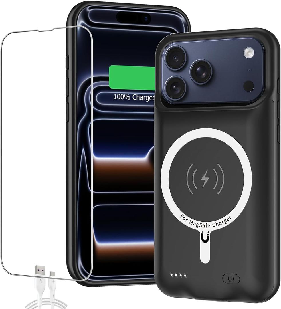 Battery Case for iPhone 17 Pro Max, 12000mAh Capacity Portable Charger Case Rechargeable Smart Battery Pack Compatible with iPhone 17 Pro Max 6.9 inch Charging Cover Support Wireless Charging (Black)