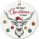 5 x Deer Christmas Ornament 2025 - Funny Gifts for Men, Women, Friends, Coworker, Double Sided Ceramic Deer Hunting Ornament as Gift for Nature Lover Woman, Animal Lover Gifts