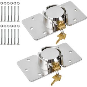 Pomunty 2 Pack Van Door Locks Keyed Alike Heavy Duty Puck Lock w/Hasp High Security Hidden Shackle Padlocks Solid Steel Lock Garage Shed Door Locks w/4Keys for Trailer Truck, Silver