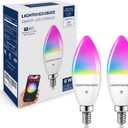 Candelabra Smart Light Bulbs 60W Equivalent, 500LM 6W E12 LED Bulb Compatible with Alexa/Google Home, RGBCW Candle Bulb for Chandelier, No Hub Required, 2.4G WiFi Only, ETL Listed, 2PCS (2 Count (Pack of 1))