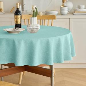 Decorelia Waterproof Round Tablecloth for Round Dining Table, Decorative Rustic Soft Wipeable Table Cloths Cover Indoor Outdoor Use for Holiday,Wedding, Kitchen (70 Inch,Round (4-6 Seats),Aqua)