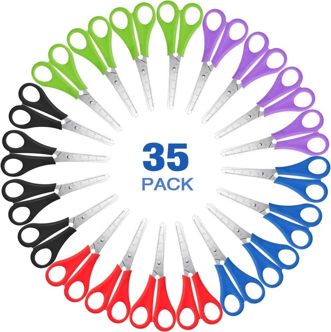 Honoson 100 Pack Scissors for Kids 5 Inch Blunt Tip Scissors Bulk Safety Multipurpose Stainless Steel Paper with Comfort Grip Handles for Operation School Class Supplies (Blue, Red, Green, Black, Purple)