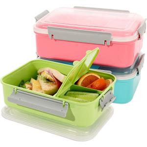 3 Pack Sandwich Container,Reusable Sandwich Containers for Lunch Boxes,Plastic Sandwich Box Tupperware for Kids Adults, Divided Salad Bento Box Food Meal Prep Container for School, Office,Travel, 40oz