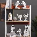White Book Ends for Kids, Upgraded Astronaut Bookends Resin Spaceman Book Holders for Shelves Sturdy Book Stopper Book Ends to Hold Books Unique Outer Space Book Shelf Ends(F2-Silver Color)