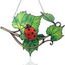 Plant Suncatcher Glass, Stained Glass Suncatcher Plant Window Hanging, Unique Nature Lover Gifts Leaf (Leaves & Ladybug)