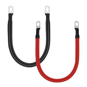 2 AWG 2 Gauge Red + Black Pure Copper Battery Cables Power Inverter Wire Set for Solar, RV, Car, Boat, Automotive 12in 3/8 in Lugs (2PCS) (1FT)