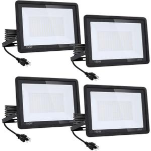 4Pack-150W LED Flood Light Outdoor,16500lm LED Work Light with 6FT US Plug,IP66 Waterproof Exterior Security Lights,6000K Daylight White Outside Floodlights Slim Design for Playground Yard Stadium 4Pack-150W LED Flood Light Outdoor,16500lm LED Work Light with 6FT US Plug,IP66 Waterproof Exterior Security Lights,6000K Daylight White Outside Floodlights Slim Design for Playground Yard Stadium