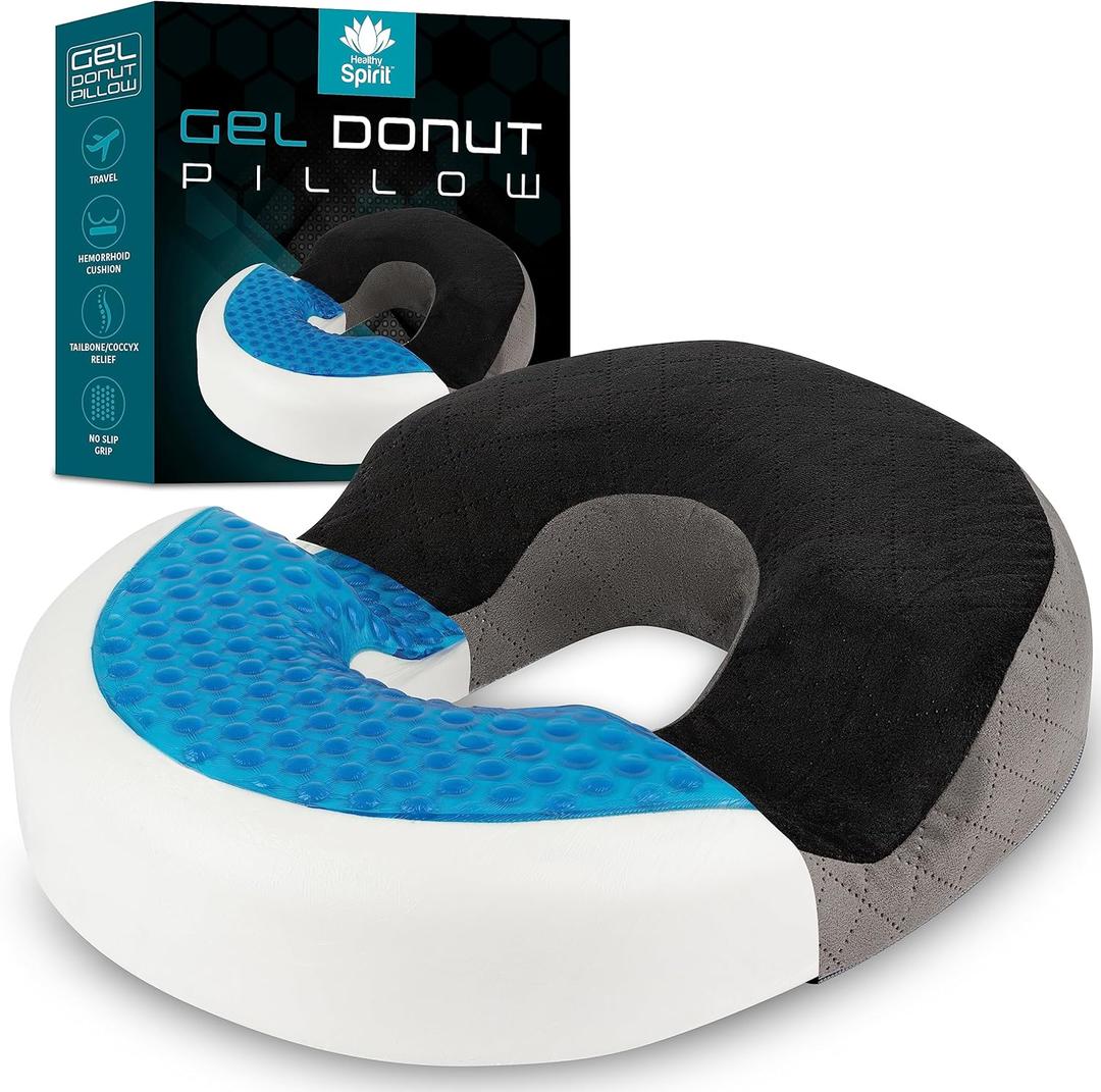 Gel Donut Pillow | Lifting Cushion | Donut Cushion for Tailbone Hemorrhoid Cushion Coccyx Sciatica Pregnancy Cushion (Grey/Black Velvet)