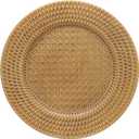 13 Inch Antique Gold Charger Plates Set of 6 Round Plastic Plates Matte Finish Faux Rattan Woven Texture Charger plates for Wedding Party Christmas (537)