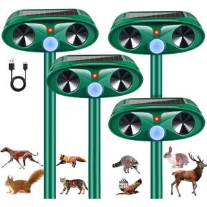 4 Pack Upgraded Sonic Fortress Pro Deer Repellent Cat Deterrent Outdoor Solar Ultrasonic Animal Repeller with Motion Sensor for Skunk Rabbit Raccoon Squirrel Fortress Pro for Yard Garden
