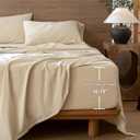 MooMee Fitted Bottom Sheet Only 100% Washed Cotton Linen Like Textured Breathable Durable Soft Comfy Deep Pocket Fits Mattress up to 17" (Almond Milk Grey, Queen)