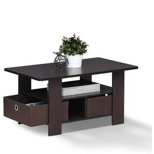 Furinno Andrey Coffee Table with Bin Drawer, Dark Walnut, Small Non-Lift Top