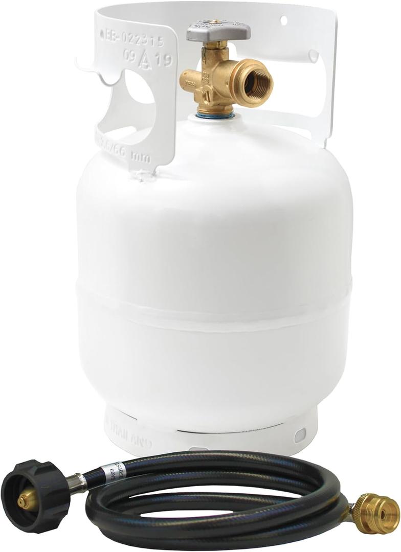 Flame King Bundle 5LB Steel Propane Tank Cylinder with OPD Valve + 4-FT Propane Adapter Hose for Camping, Fire Pits, Heaters, Grills, Overlanding