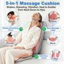 Shiatsu Neck and Back Massage Cushion with Heat - 4D Kneading and Vibration for Muscle Relief, Dual-Neck Design, Adjustable Intensity and Height for Office Chair and Home Use, Grey