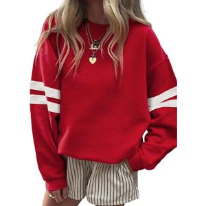 SELINK Womens Varsity Striped Oversized Sweatshirt Crewneck Long Sleeve Casual Fashion Pullover Top Fall Outfits (Medium, Red)