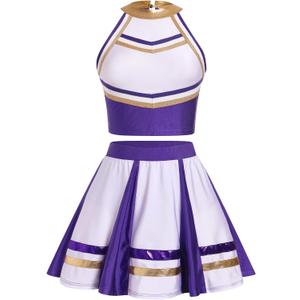 ODASDO Cheerleader Costume for Women Girls Cheer Outfit Adult Cheerleading Uniform Tank Tops + Pleated Skirt 2pcs Set (X-Small, Purple)