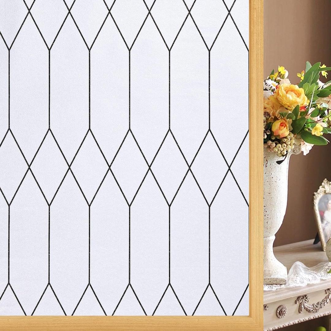 Window Privacy Film, Moroccan Pattern Static Cling, White, 35.4" x 78.7"