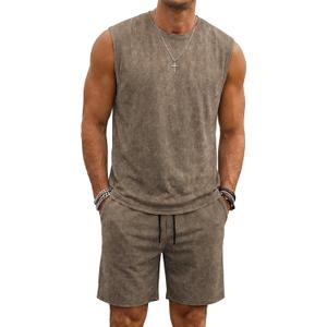 JMIERR Men's Vintage Acid Wash Two Piece Set Tank Top and Shorts