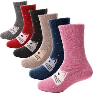 ANTSANG Kids Merino Wool Hiking Socks for Toddlers Boys Girls Warm Thick Thermal Crew Boot Heavy Cozy Gift Socks 6 Pairs (4-7 Years)