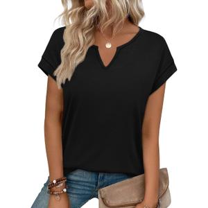 WIHOLL Womens Summer Tops 2026 Cap Short Sleeve Shirts V Neck Tshirts Spring Blouses Beach Vacation Clothes (Black, M)