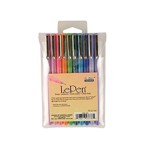 Uchida Of America 4300-10C 10-Piece 0.3 Point Size Le Pen Drawing Pen Set, Blue, Orange, Lavender, Pink, Light Blue And Habit Tracker Goals And Extra Jumbo Pencil With Sharpener