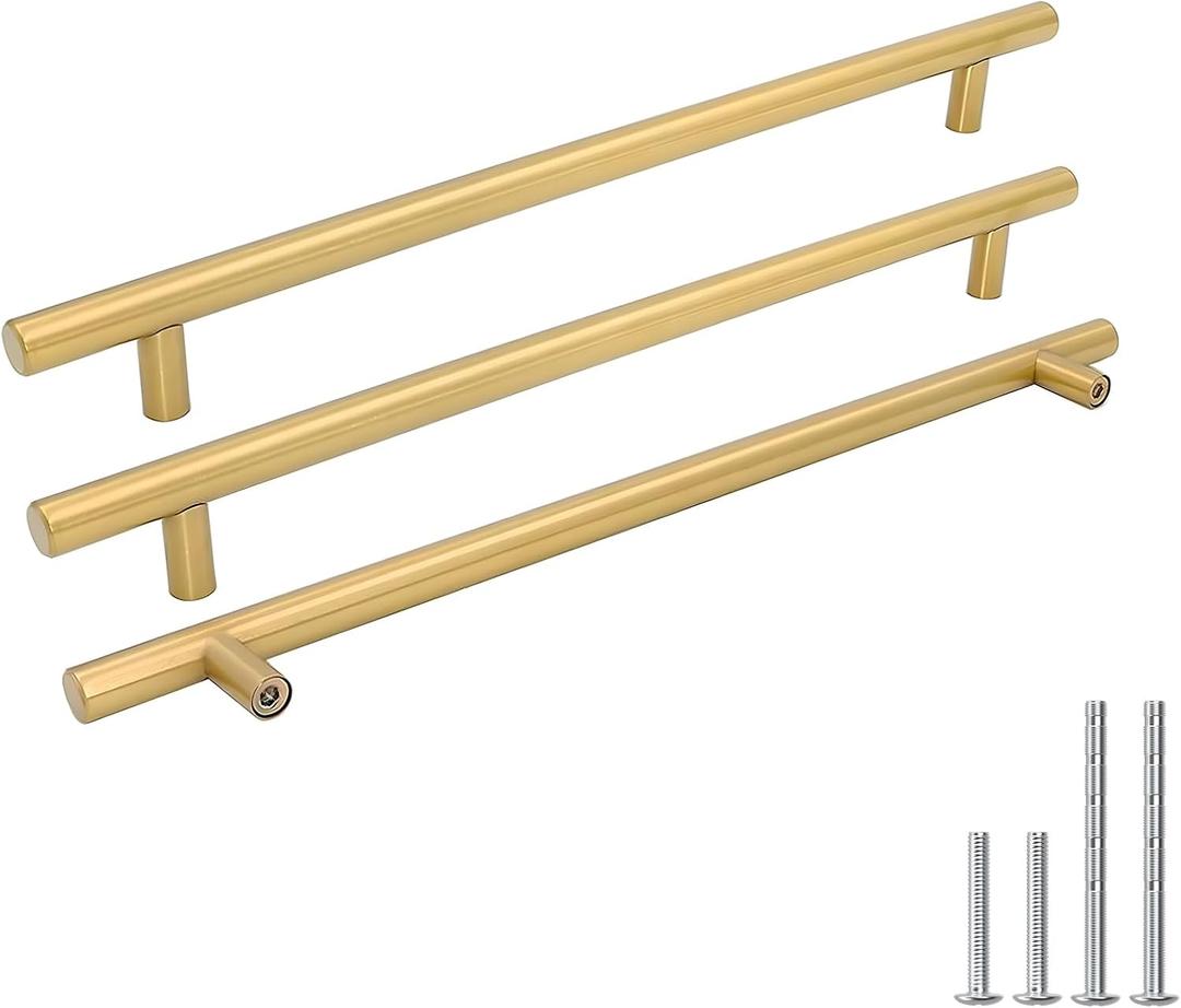 Goldenwarm 5 Pack 10 inch Gold Cabinet Handles Brushed Gold Cabinet Pulls Stainless Steel Drawer Pulls, Durable Kitchen Cabinet Handles - Bathroom Bedroom Dresser Handles Easy DIY Upgrade