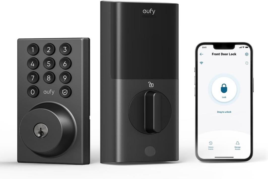 eufy Security Smart Lock C30, Keyless Entry Door Lock, Built-in WiFi Keypad Deadbolt for Front Door, No Bridge Required, Easy Installation, App Remote Control, Reliable Power, BHMA Grade 3 (Black)