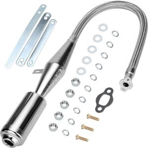 FVRITO Viper Flexible Exhaust Muffler Pipe Silencer with Hardware for 2 Stroke 49cc 60cc 66cc 80cc 100cc Engine Gas Motorized Bicycle Motor Bike Parts Silver