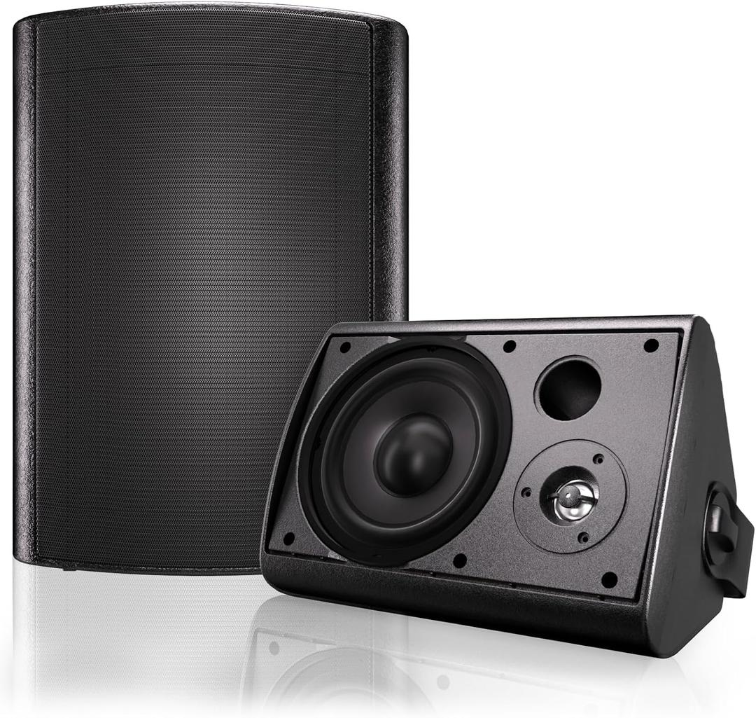 Herdio 6.5 Inches Outdoor Bluetooth Speakers Waterproof with Powerful Bass, Wall Mount Speakers Wired Weather Resistant for Patio Home Deck Porch Backyard 400 Watts (Black)