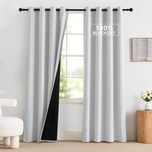 NICETOWN 100% Blackout Curtains 84 inch Long for Bedroom, Total Blackout Thermal Insulated Grommet Long Window Curtains 2 Panels Set, 2 Panels, Greyish White, 52 inch Wide