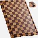 Large Wood Cutting Board-"16.5x11.6100% Organic Acacia Wood Cutting Board, Checkered Wooden Cutting Board for Kitchen, End Grain Butcher Block with Deep Juice Groove, Built-In Handle & Non-Slip Pads