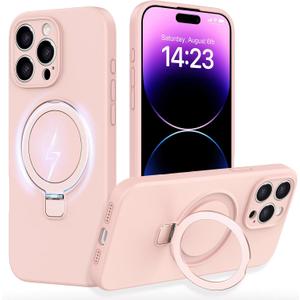IYH for iPhone 14 Pro Max Case with Magnetic Invisible Stand 6.7''[Compatible with Magsafe][16FT Military Protection] Liquid Silicone Cases, Pink