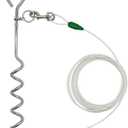Petest 16 Inch Spiral Stake with 15ft Reflective Tie-Out Cable for Medium Dogs Up to 60 Pounds DarkGreen & Silver