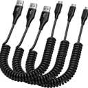 USB A to USB C Cable Fast Charging 6FT/3Pack for iPhone 16e/16 Pro/16 Pro Max/16 Plus/16, Retractable Car Charger Cord Coiled Type C for Samsung Galaxy S25 Ultra A16 5G A15 A55 S24 FE S23,Pixel 9 Pro