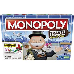 Hasbro Gaming Monopoly World Tour Board Game with Token Stampers and Dry-Erase Gameboard for Family Game Night