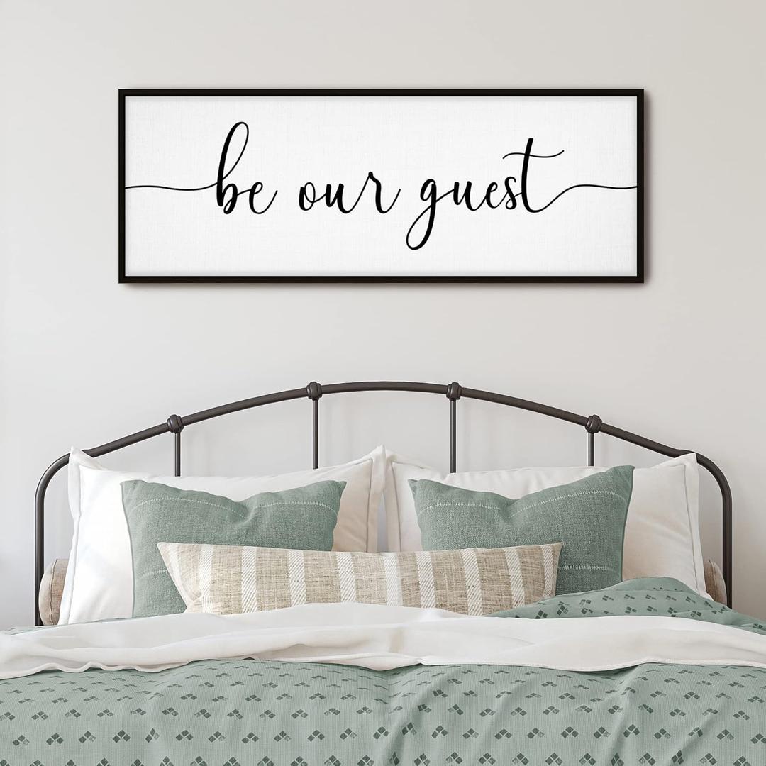 Be Our Guest Sign Wall Decor - 41X14 Be Our Guest Wall Art Wood Framed Wall Decor for Bedroom Be Our Guest Sign Above Bed Be Our Guest Wall Art Hanging(Black)
