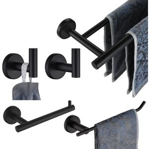 JQK Bathroom Hardware Set, 5-Piece Bath Accessories Set Matte Black Wall Mount Includes 24 in Towel Bar, 9 in HT Bar, TP Holder, Towel Hook x 2, BAS105-PB
