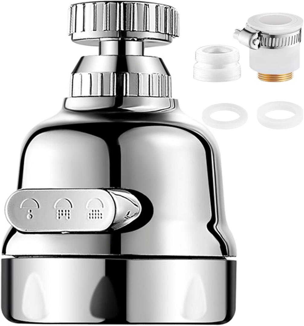 Kitchen Faucet Head Replacement, 360 Faucet Extender 3 Mode Adjustable Kitchen Faucet Spray Universal Aluminum Adapter Anti -Splash Kitchen Sink Accessories