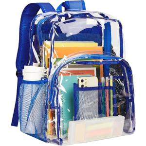 Vorspack Clear Backpack Heavy Duty PVC Transparent Backpack Extra Large Clear Backpacks with Reinforced Strap for College Workplace Security - Blue