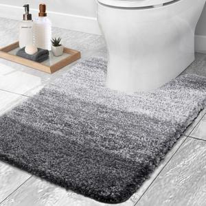 OLANLY Luxury Toilet Rugs U-Shaped 24x20, Extra Soft and Absorbent Microfiber Bathroom Rugs, Non-Slip Plush Shaggy Bath Mat, Machine Wash Dry, Contour Bathroom Mats for Toilet Base, Grey