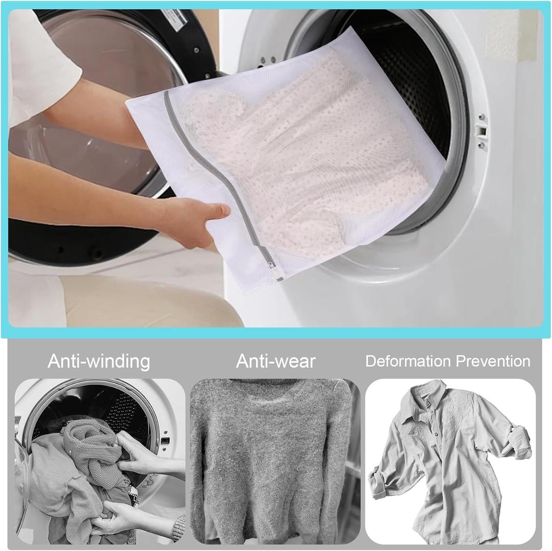 Owl Focus Mesh Laundry Bags for Delicates, Lingerie Wash Bags with Auto-Lock Zipper, 100% Polyester Fine Mesh, White net 6 pack