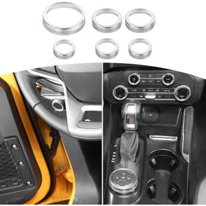 for Bronco Silver AC Control Radio Knob Cover Trim Rings, Headlight Switch Knob Cover for Ford Bronco 2021 2022 2023 Silver Interior Accessories 6pcs(NOT for Sport)