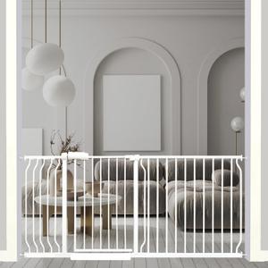 67-71.5 Inch Extra Wide Baby Gate, Pressure Mounted No Drill, Heavy-Duty Metal Safety Gate for Wide Stairs, White with Extension Kit 67-71.5 Inch Extra Wide Baby Gate, Pressure Mounted No Drill, Heavy-Duty Metal Safety Gate for Wide Stairs, White with Extension Kit