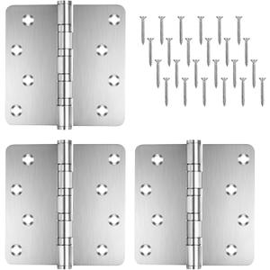 304 Stainless Steel Door Hardware 4 inch x 4 inch 3 Pack 1/4-inch Radius Corner Door Hinges Ball Bearing Interior Exterior Heavy Duty Hinges (Silver, 3 Pack)
